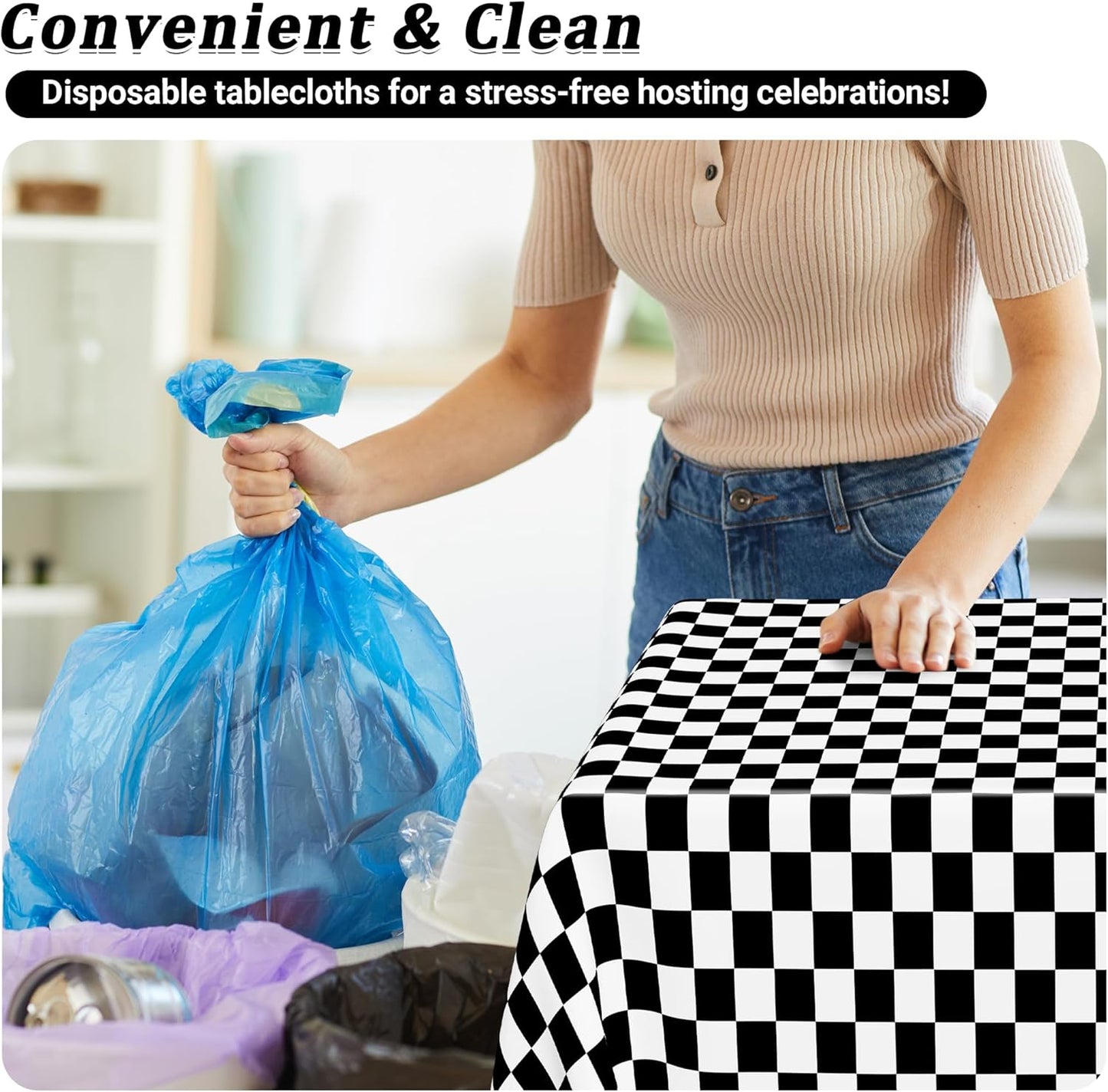 12Pack Table Cloth Rectangle Table, 54" x 108" Plastic Tablecloth, Black and White Checkered Table Covers, Waterproof Disposable Table Cloth for Outdoor Picnic Indoor Birthday Party Supplies Dinner