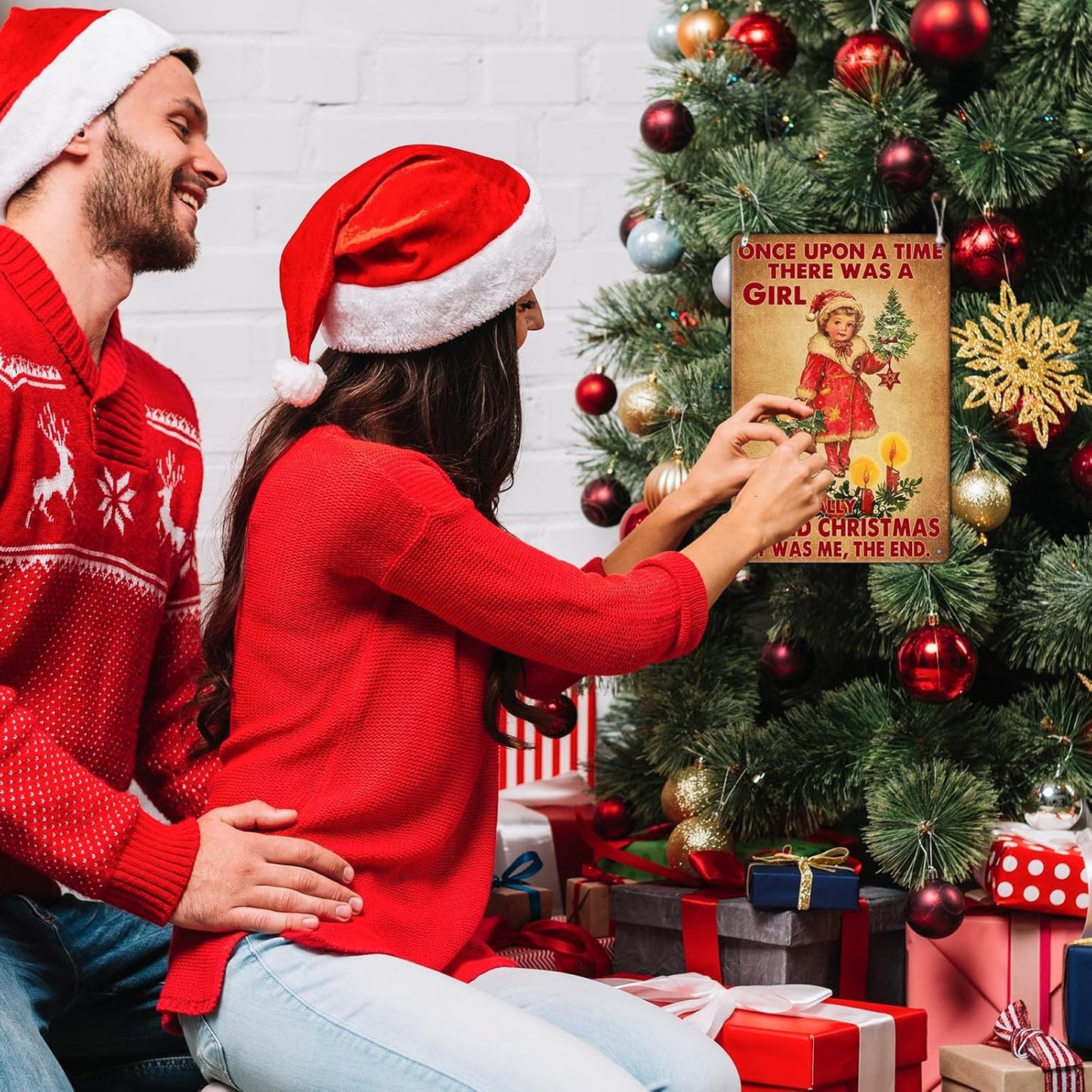 Vintage Christmas Metal Tin Sign Once Upon A Time Girl Loved 80s Christmas Style Wall Art Christmas Metal Tin Sign Funny Christmas Sign For Winter Barn Door Bedroom Dining Room Wall Decoration For Friend Daughter Sister 12x16Inch