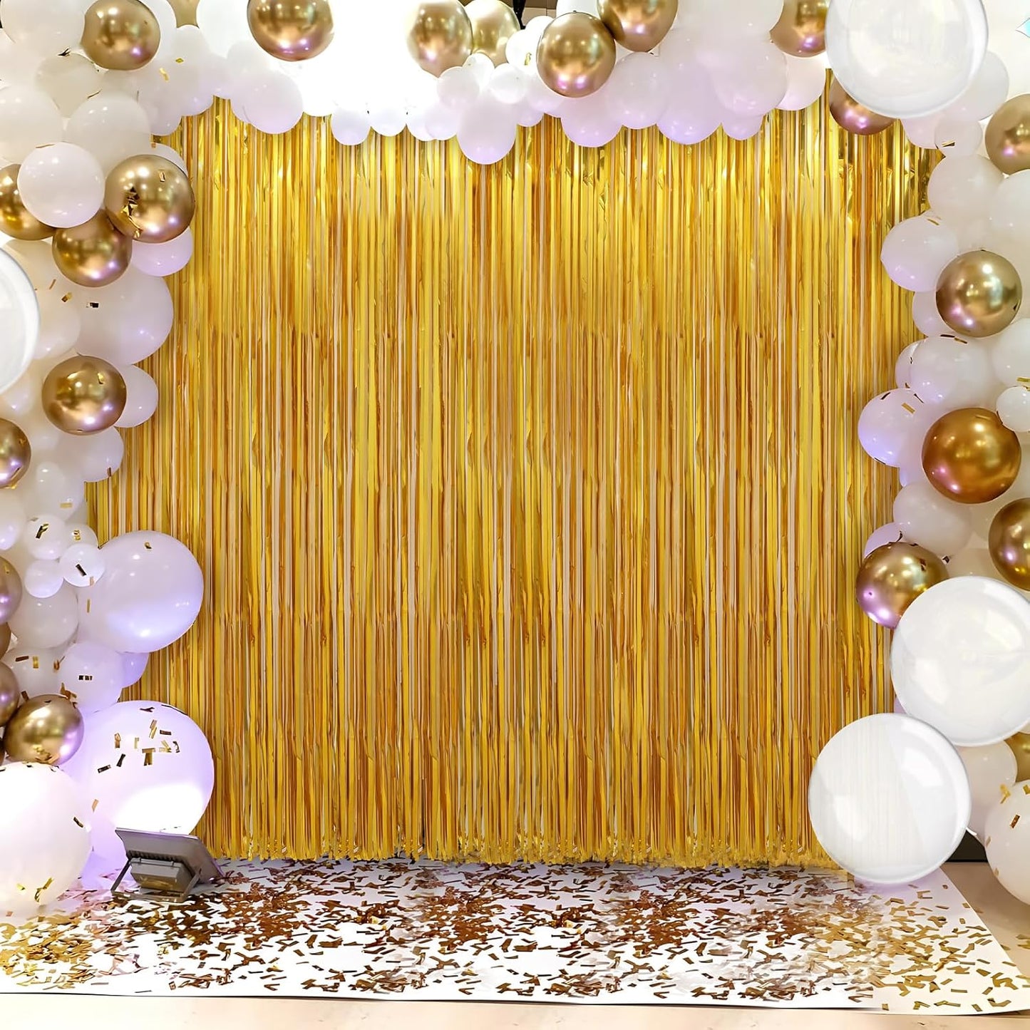 4 Pack Gold Foil Fringe Curtains Door Streamers Party Decorations 3.3 x 8.2 ft, Gold Tinsel Curtain Fringe Backdrop for Parties, Door Fringe Birthday Streamers, Photo Booth Backdrops, Party Decor