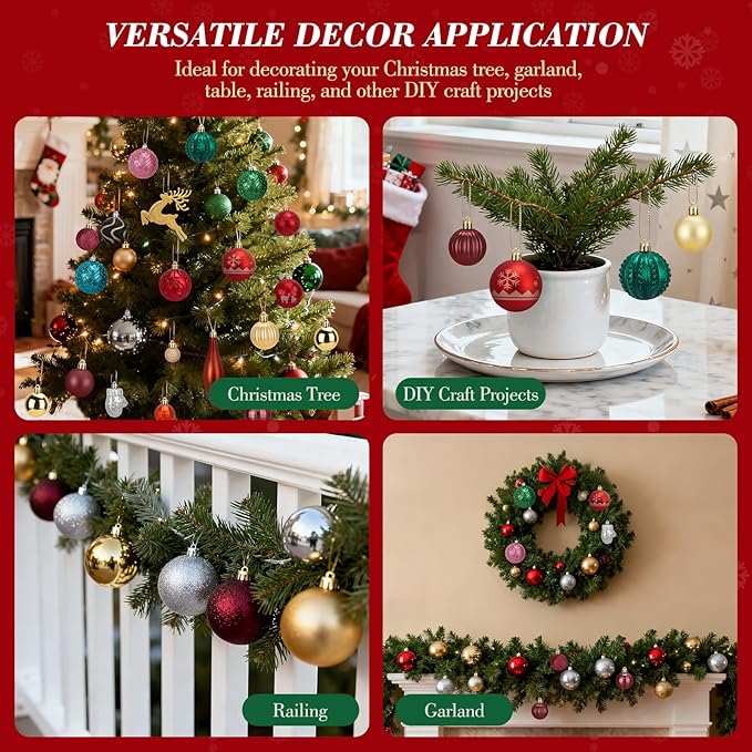 36-ct Christmas Balls Ornaments Set, 1.97-Inch Christmas Tree Balls with Hanging Strings, 6 Classic Finishes Shatterproof Plastic Decor for Xmas Holiday Wedding Party Home Indoor Decorations-Silver