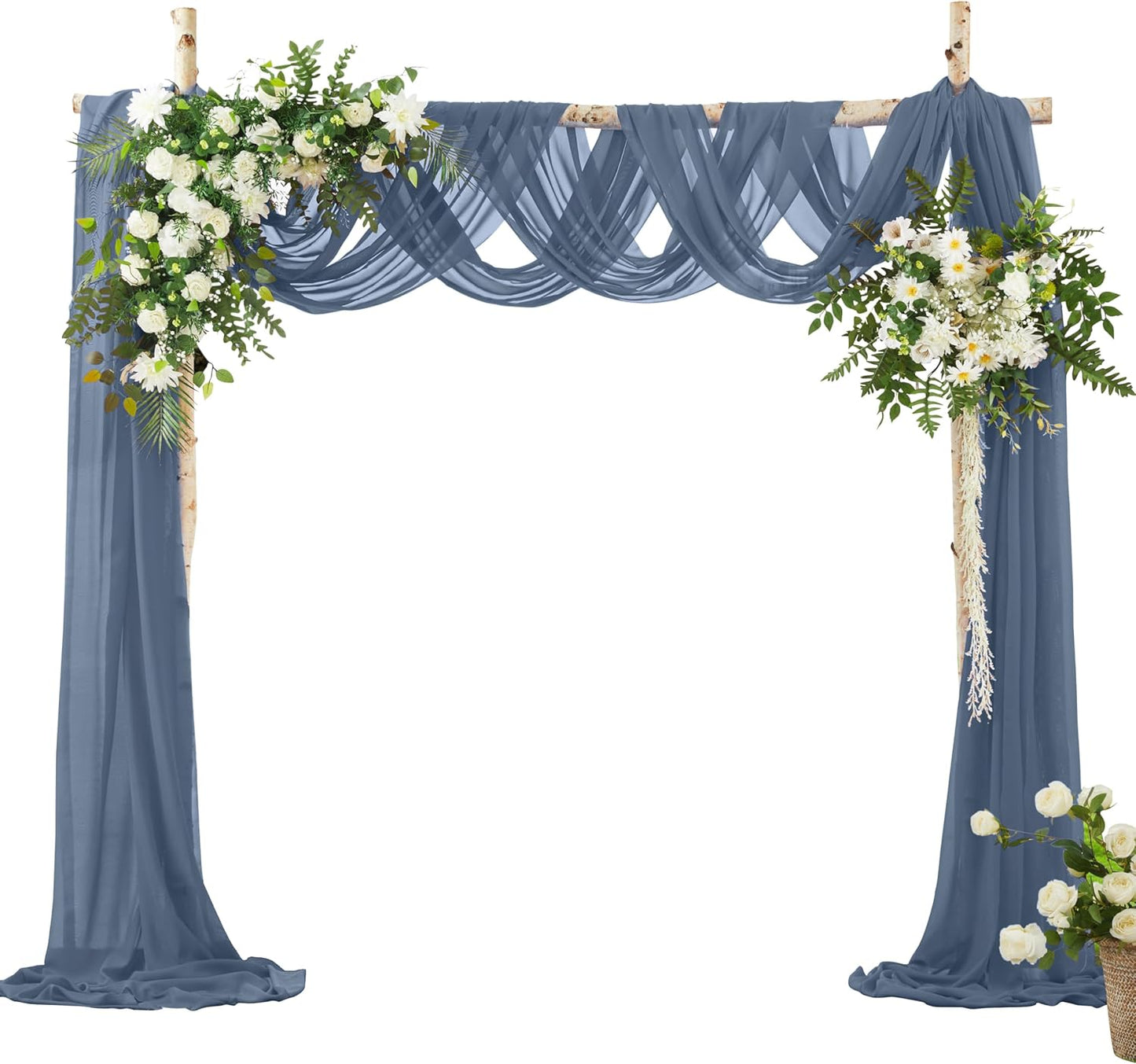VACVELT Wedding Arch Draping Fabric Dusty Blue Chiffon, 1 Panel Sheer Drapes 30 Inch x 20ft Chiffon Backdrop Curtain Decor, Outdoor Sheer Drapery for Ceremony Party Ceiling