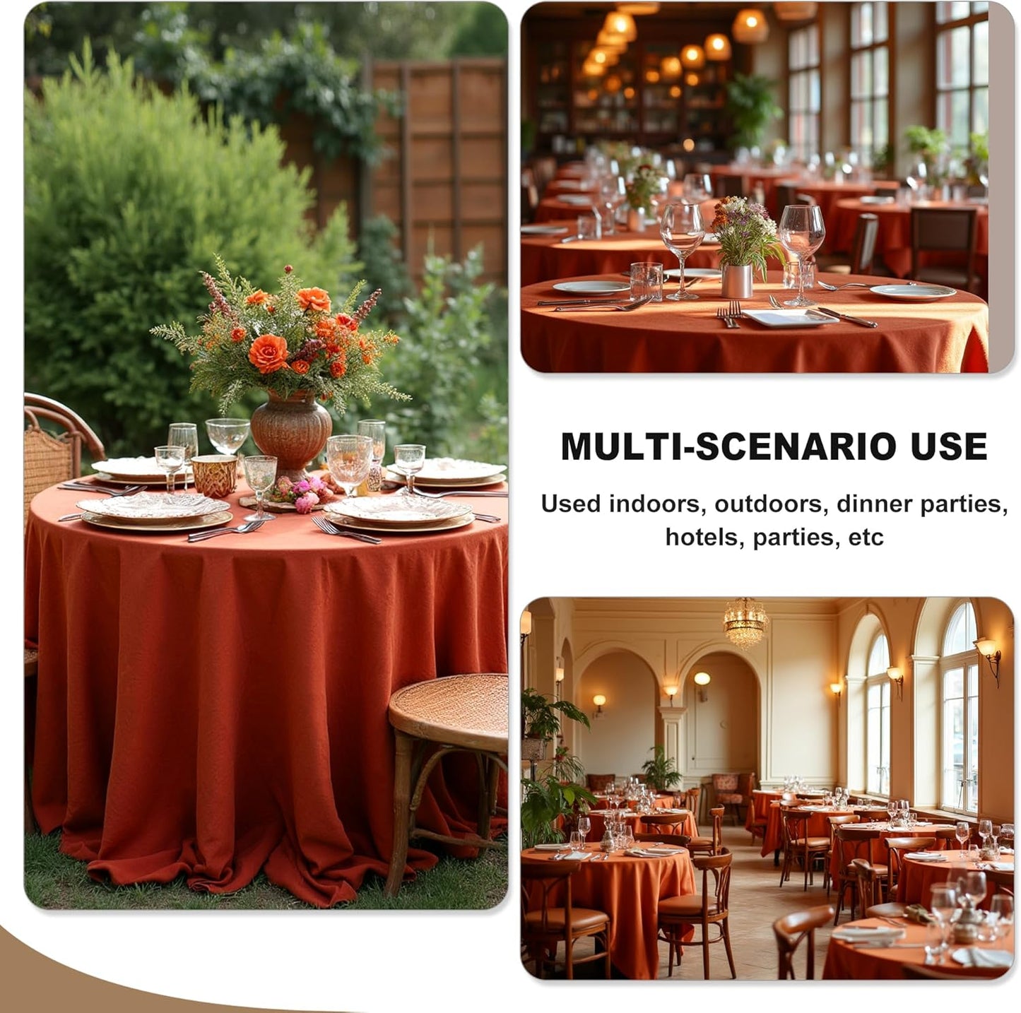 Fitable 6 Pack Rust Round Table Clothes - 90 Inches in Diameter - Stain Resistant and Washable Fall Tablecloths, Polyester Fabric Table Covers for Wedding, Party, Banquet, Gathering