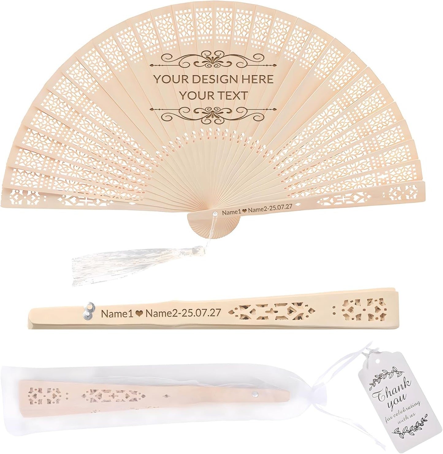 100 PCS Custom Fans Personalized Folding Fans for Line Dancing Wooden Hand Fan Wedding Favors Gift for Guests Personalized Fans for Events