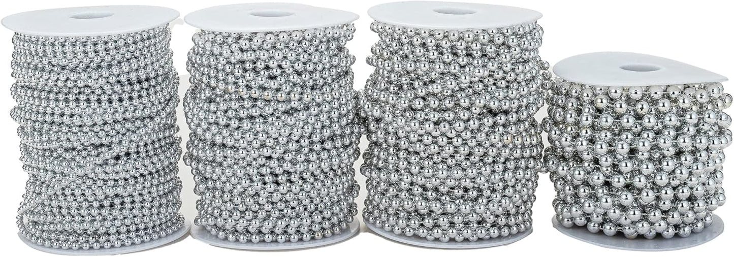 5mm Crafts Faux Pearl Beads Garland Pearl Bead Roll Strand of Pearls to Decorate Floral Centerpieces Wedding Party Favor Christmas Tree(99 Feet Silver)