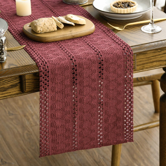 Artoid Mode Red Farmhouse Woven Rustic Hollow Table Runner, Seasonal Holiday Hollow Kitchen Dining Table Decoration for Home Party Decor 12x48 Inch