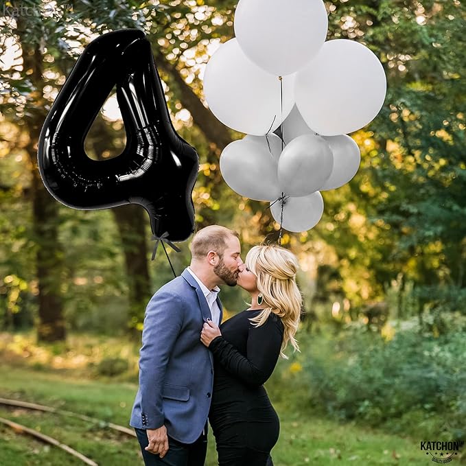 KatchOn, Black Number 4 Balloons - Giant, 40 Inch | Black 4 Balloon Number, 4th Birthday Decorations Boy | 4 Year Old Balloon, 4th Birthday Decorations for Boys | Halloween Birthday Party decorations