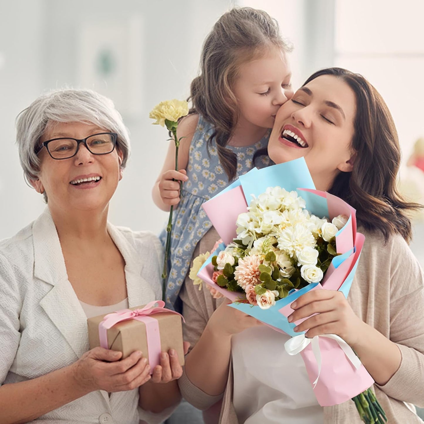 BEISHIDA 20Pcs Baby Blue and Baby Pink Double Sided Floral Wrapping Paper Matte Waterproof Flower Bouquet Wrapping Paper for Floral Wrap Florist Packing Supplies Valentine's Christmas Gift Wrapping