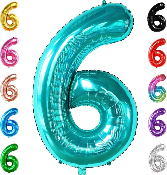 KatchOn, Giant Teal Blue Number 6 Balloon - 40 Inch | 6th Birthday Balloon for 6th Birthday Decorations | 6 Balloons for Birthday | Number Balloons for Anniversary Decorations