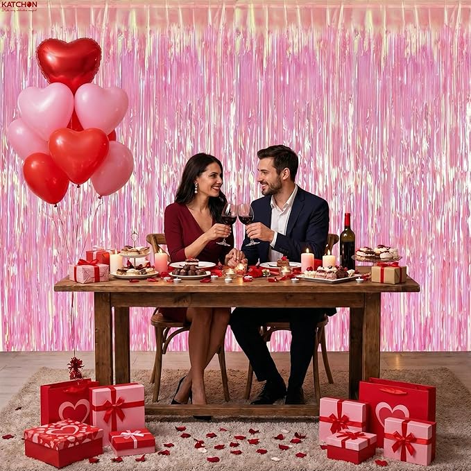 KatchOn, XtraLarge Iridescent Pink Backdrop Curtain - 3.2x8 Feet | Pink Streamers for Birthday, Gender Reveal, Bachelorette, Wedding, Bridal Shower Decorations | Pink Iridescent Party Decorations