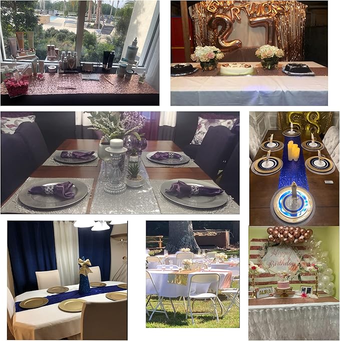 10 Packs 12 x 72 inches Rose Gold Sequin Table Runner, Glitter Runner for Birthday Party Supplies Decorations Wedding Bachelorette Holiday Celebration Bridal Shower Baby Shower