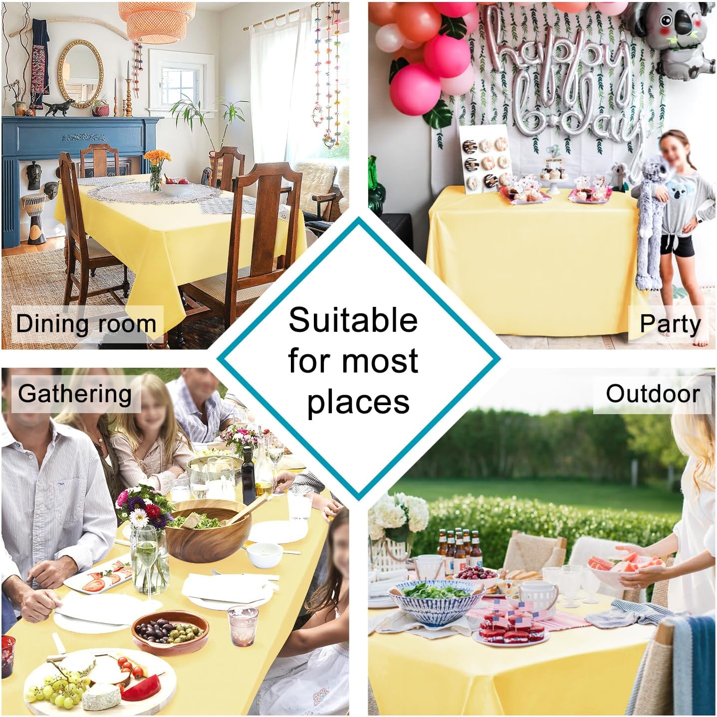Hiasan Light Yellow Tablecloth for Rectangle Tables - Waterproof and Spillproof Washable Fabric Table Cloth for Dining Room Kitchen Party, 60 x 120 Inch
