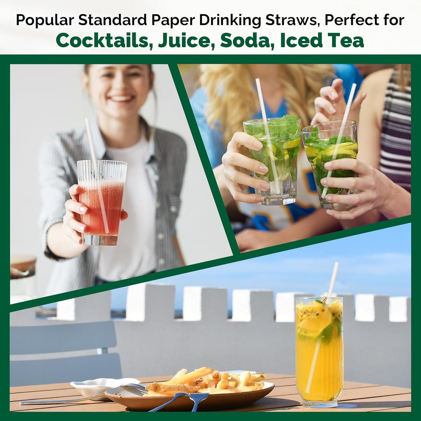[1000 Counts] White Paper Straws Wrapped Individually for Drinking - 7.75" x0.24" - Restaurant Pack