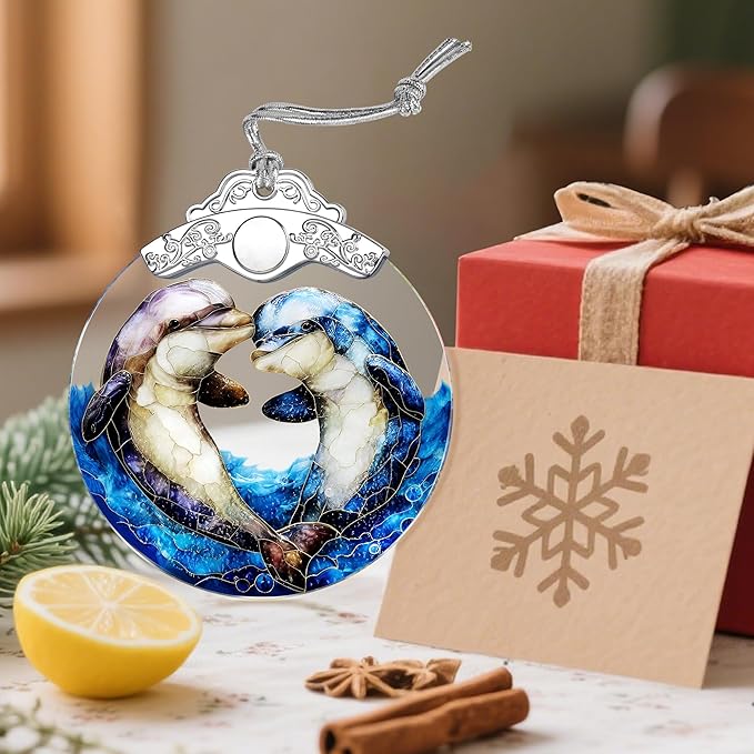 Dolphin Ornament, Stained Glass Christmas Decorations, Christmas Ornaments for Tree, Holiday Ornament, Dolphin Gifts, Holiday Party Gifts, Gift Ideas & Xmas Gift