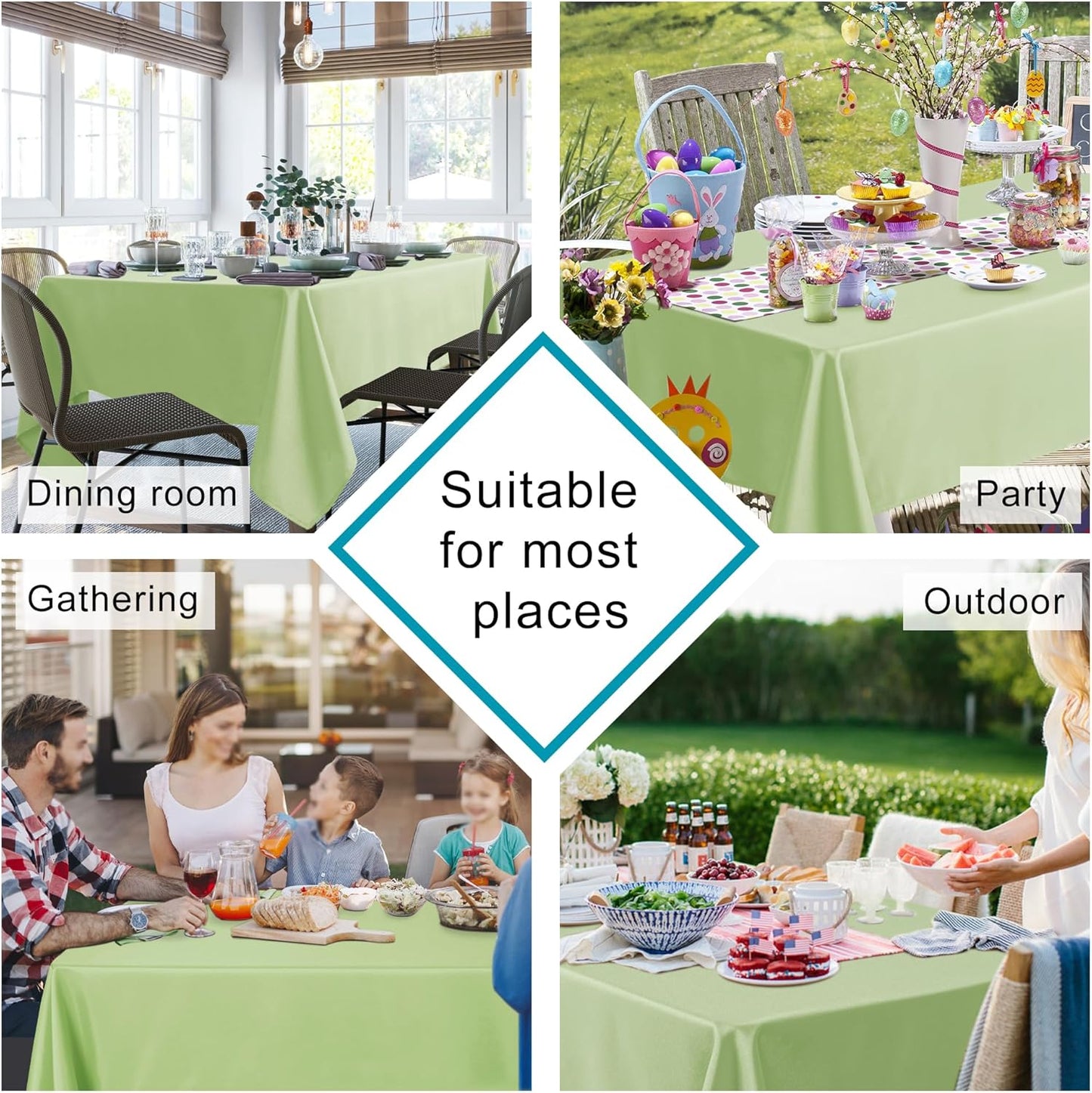 Hiasan Light Sage Rectangle Tablecloth - Waterproof Spillproof and Wrinkle Resistant Washable Polyester Table Cloth for Dining Party, 52 x 70 inch