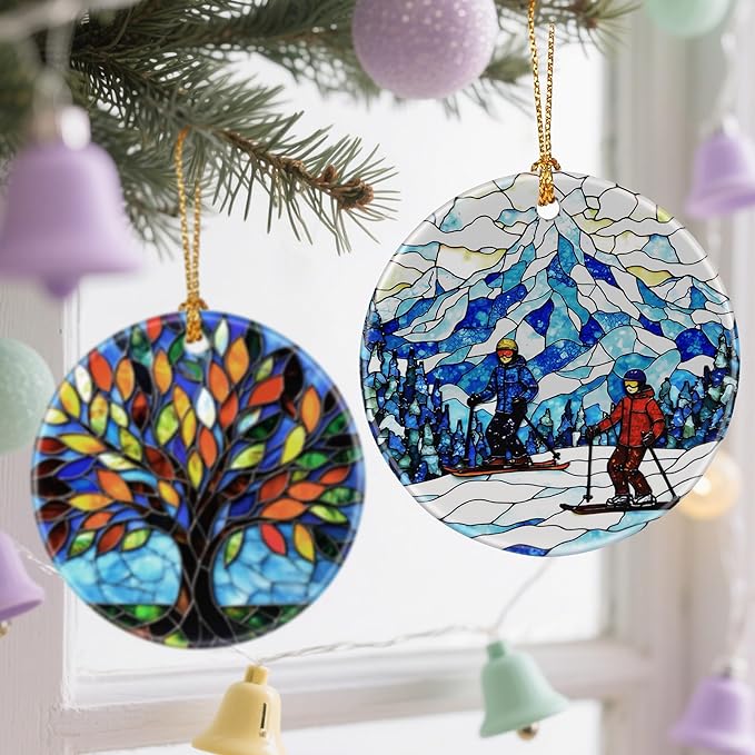 Charming Skiing Scene Christmas Ornaments: Christmas Decorations for Tree & Holiday Decor – Holiday Presents, Gift Ideas for Friends, Coworker, Family, Skier, and Winter Sports Lover