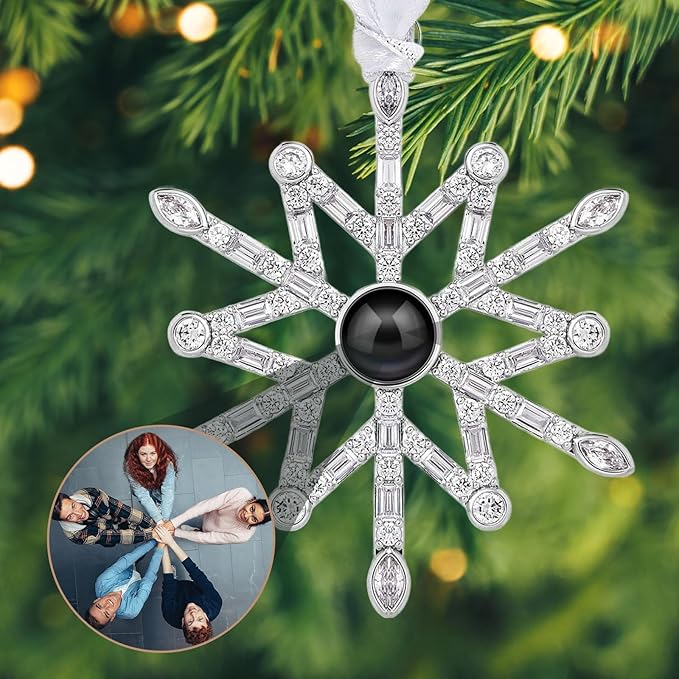 Custom Picture Ornaments, Personalized Christmas Ornaments with Photo Inside, Snowflakes Decor, Home Decor for Xmas Party, Memorial Ornament, Gifts for Family/Friends/Couples(Nordic Snowflake)