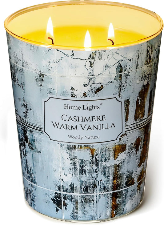 HomeLights Scented Candles for Women & Men, 34oz Candle Jars Aromatherapy 3-Wick Candle, Ideal for Industrial Chic Home Decor and Gifts, Cashmere Warm Vanilla