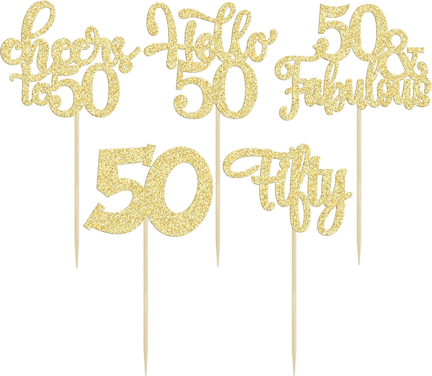 30Pcs Happy 50th Birthday Cupcake Toppers Gold Glitter Fifty Cheers to 50 Years Old Birthday Cupcake Picks for 50th Birthday Anniversary Party Cake Decorations Supplies