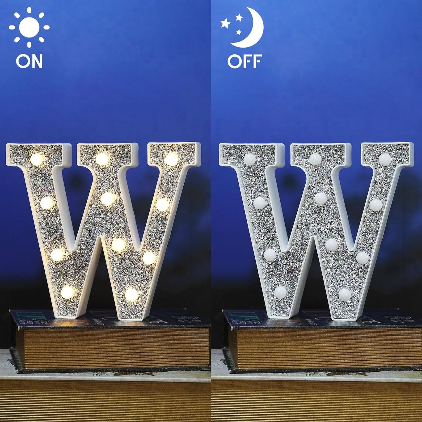 Light Up Letters - Marquee Decor, Glitter Alphabet & Number Signs for Prom, Events or Engagement Parties - Letter W