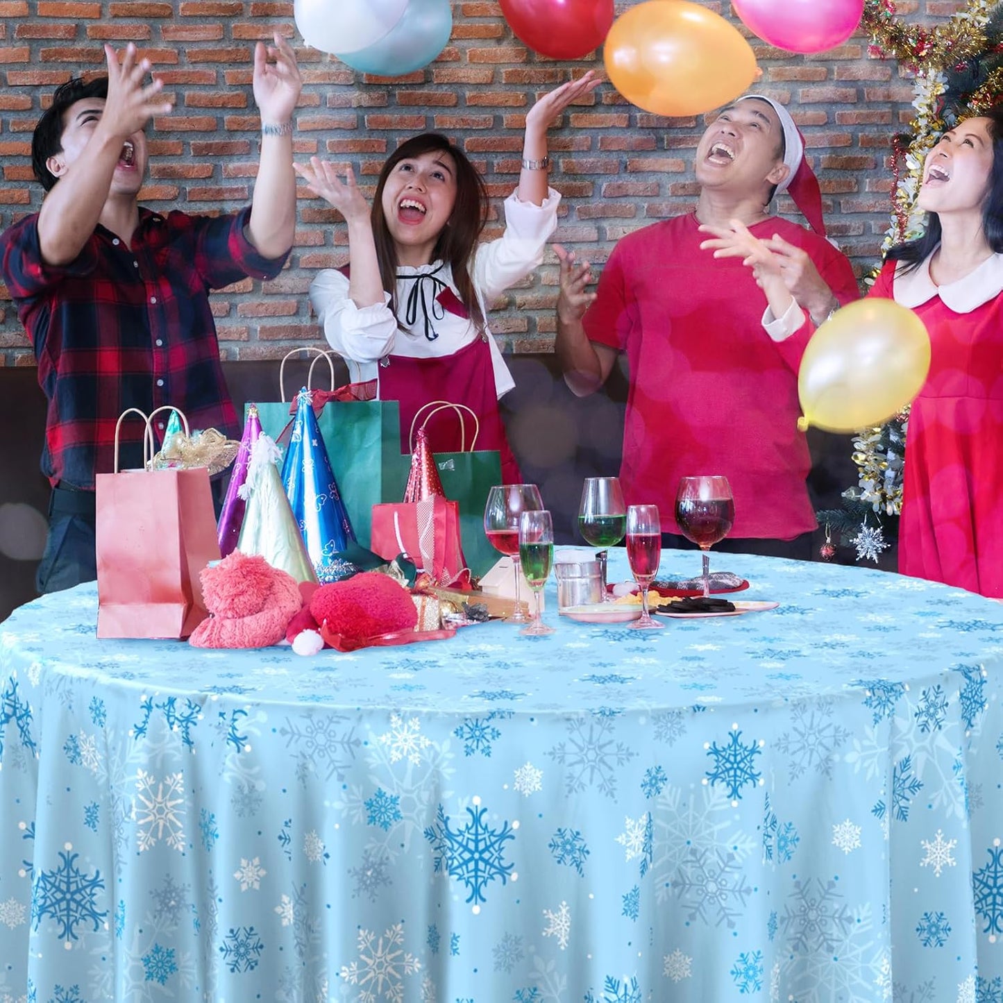 6Pcs Christmas Snowflake Plastic Party Tablecloth Decorations,Disposable Light Blue Snowflake Xmas Round Table Cover Backdrop for Winter Onederland Christmas Holiday Party Supplies,84 inch(Light Blue)