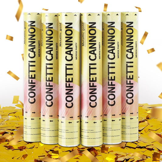 Gold Confetti Poppers Cannon, 6 Pack WERISE PARTY Gold Mylar Party Popper Shooter for Birthday, Wedding, Graduation New Year Celebration 12IN