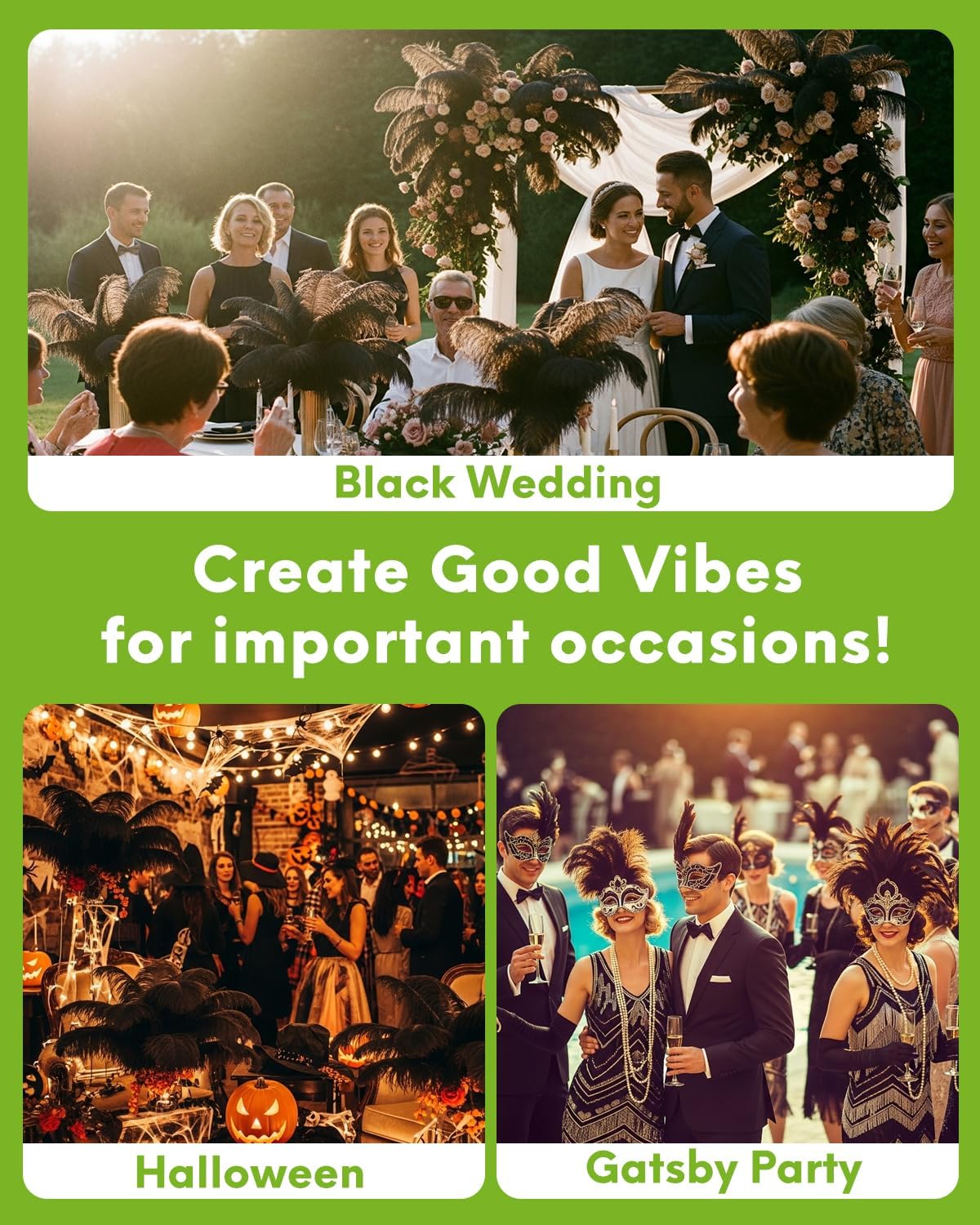 NEWONG 30pcs Black Ostrich Feathers Natural Bulk 8-10inch(20-25cm) Vase Craft Wedding Home Party Centerpieces Christmas Day Decoration