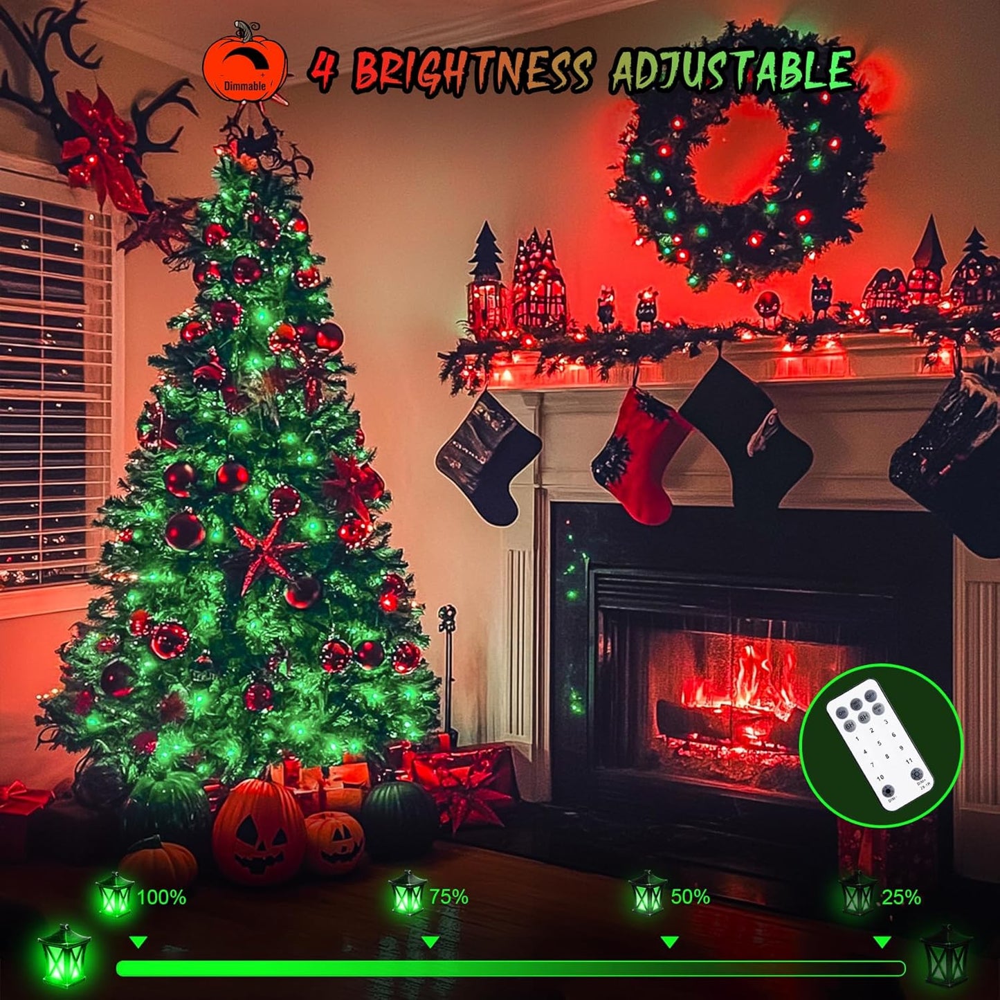 JMEXSUSS 168ft 600 LED Red to Green Halloween Lights Outdoor, Red Green Color Changing Christmas Lights, Christmas Twinkle String Lights Plug in for Tree Porch Yard Halloween Decorations