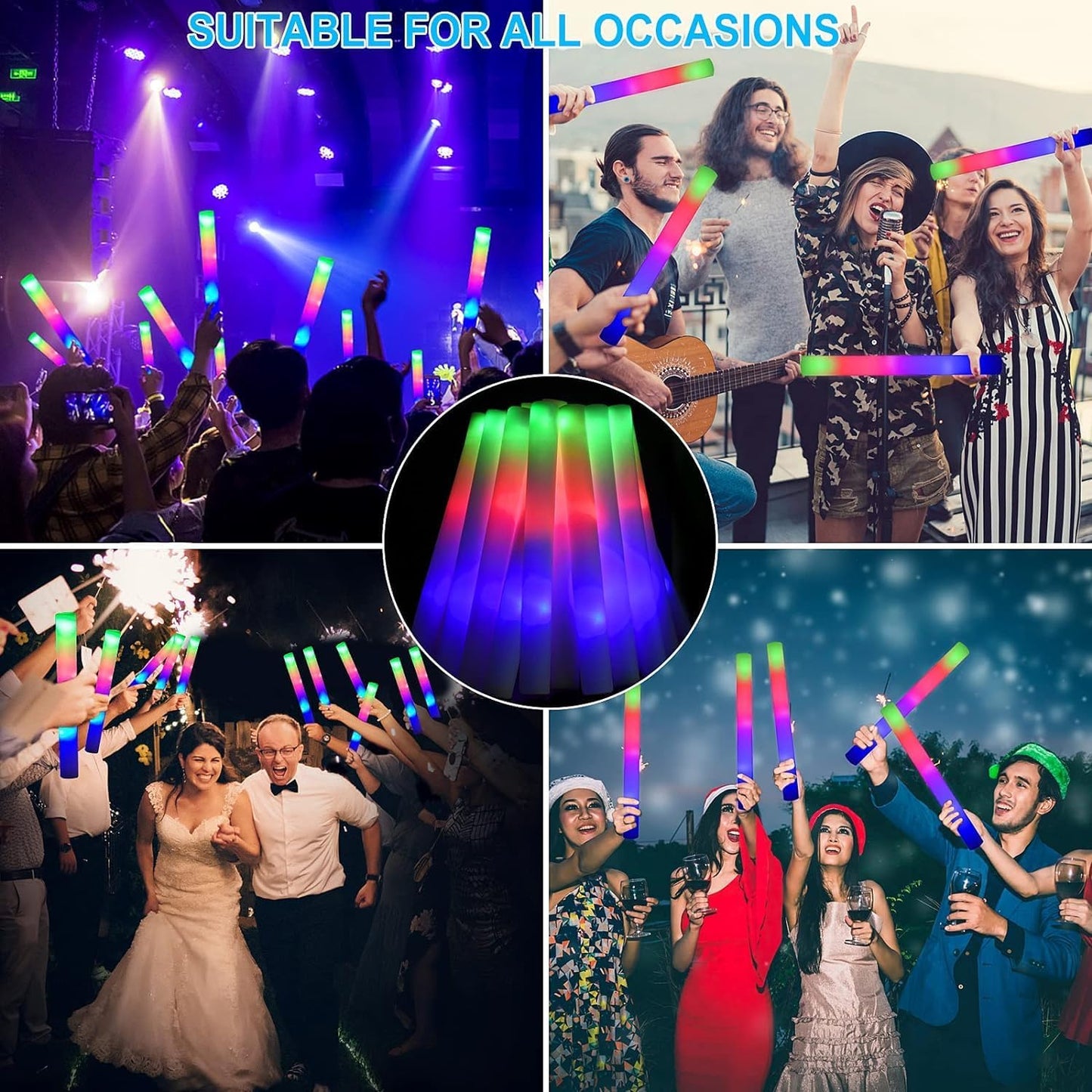 100 + 11 Pack Foam Glow Sticks Bulk Party Pack,Party Favors Supplies,3 Flashing Modes Glow In The Dark Party Supplies,Light Up Foam Sticks for Wendding Raves Camping Outdoor