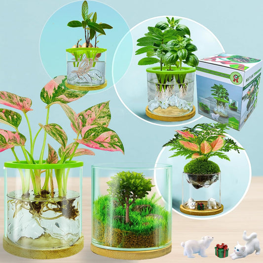 4 in 1 Plant Propagation Station Hydroponic Vase Planter Pot,Indoor Glass Terrarium Planter,Fresh Herb Garden Grow Kit,Home Office Decor,Christmas Birthday Gift for Gardener Women Parents Garden Lover