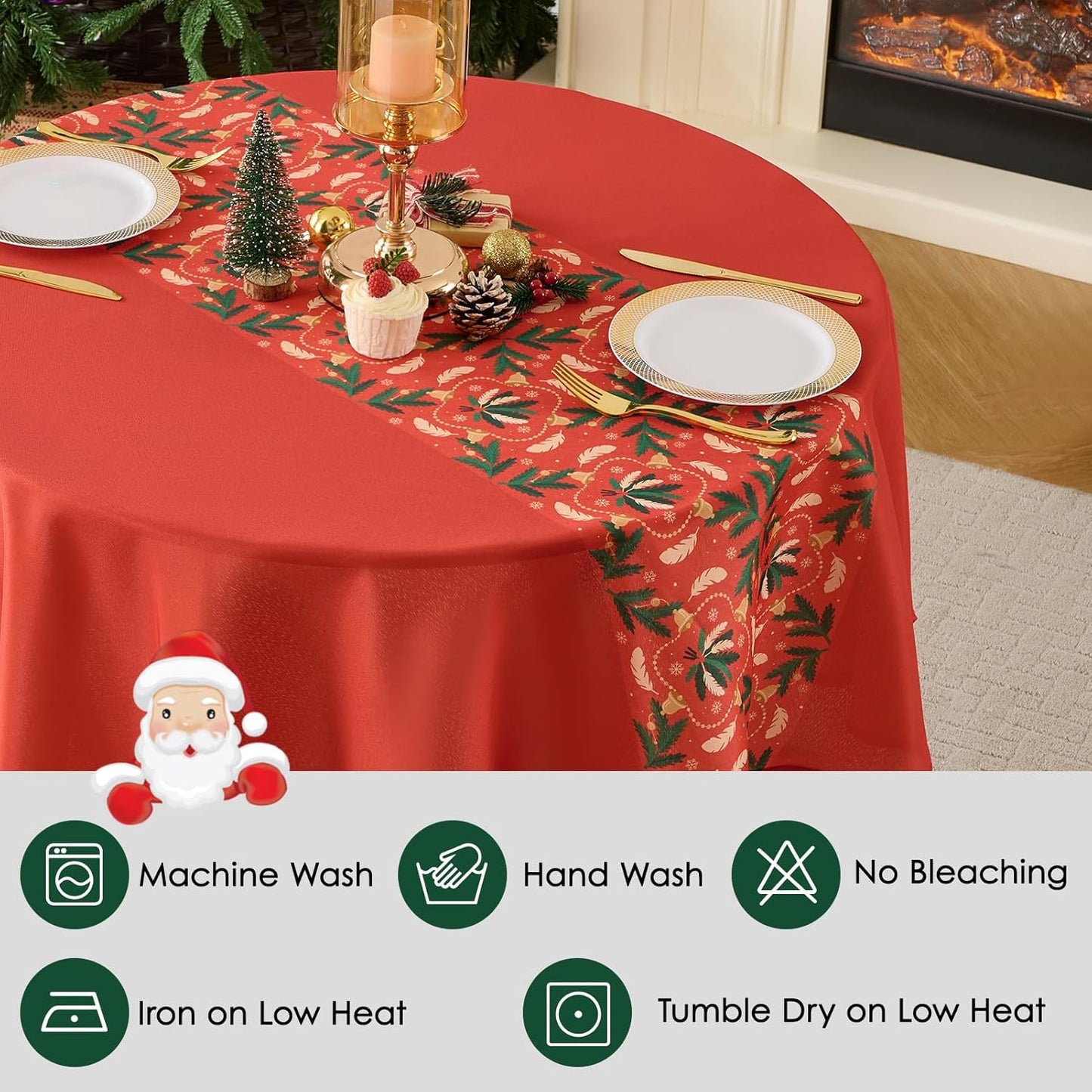 Christmas Tablecloth Round 60 Inch Waterproof, Machine Washable Checkered Polyester Table Cover for Xmas Party, Winter Holiday Home Decoration in Festive Red 1pack