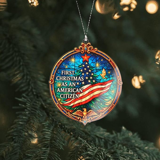 First Christmas as American Citizen Ornament 2025 – Patriotic American Flag Christmas Ornament – Citizenship Gift for New US Citizen – USA Immigration Celebration Keepsake