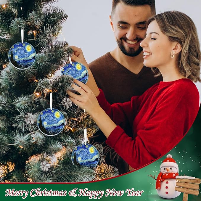 Starry Night Christmas Ornaments, Christmas Ornaments Starry Night Glass Ornament – Art Ornaments for Christmas Tree Inspired by Van Gogh, Elegant Crystal Artist Ornament for Tree