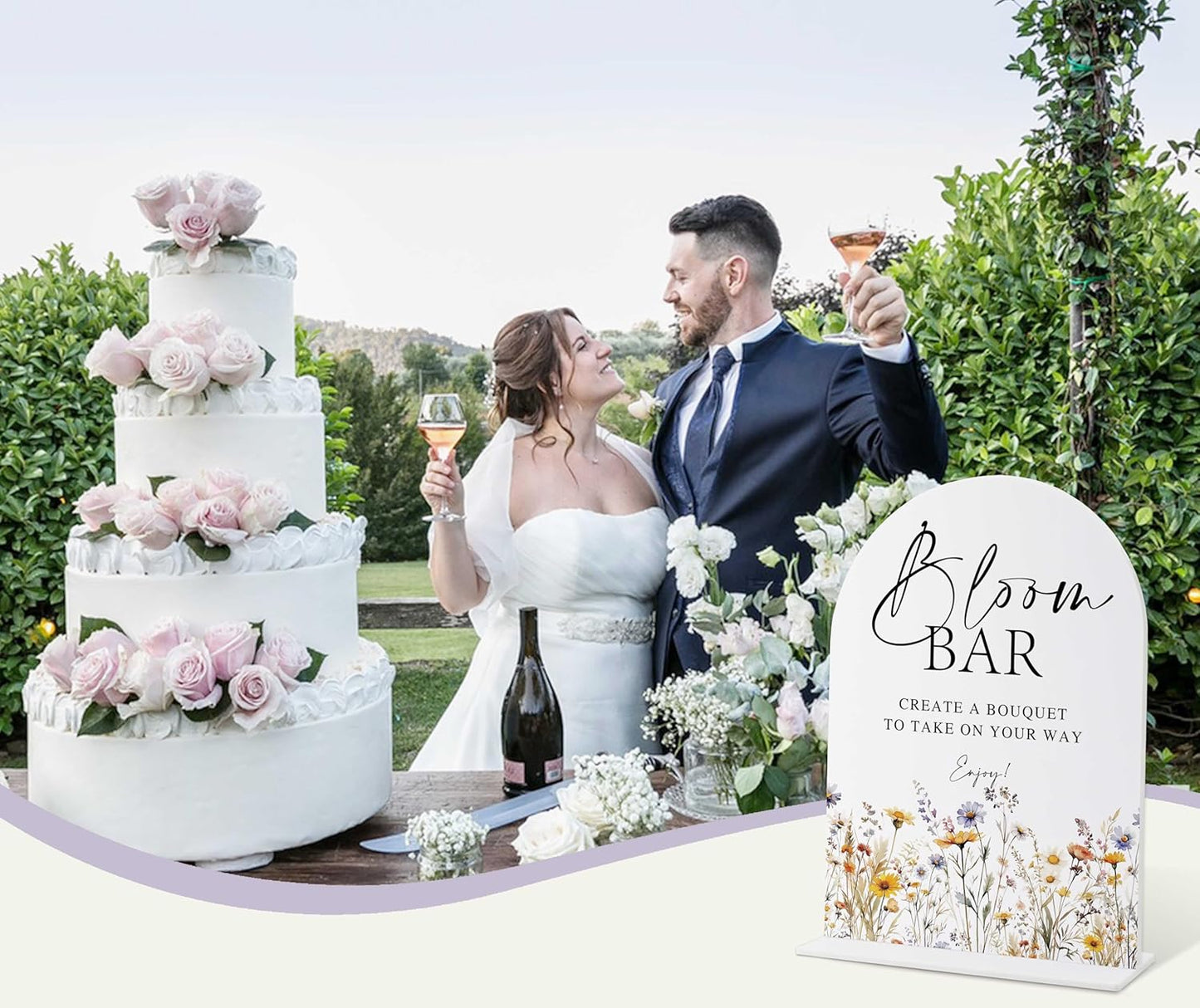 Wedding Signs for Ceremony and Reception, Boho Floral Acrylic Bloom Bar Sign, Wedding Signage with Stand, Bridal Shower Table Centerpieces, Bloom Bar Supplies for Engagement Reception Event Party, 20