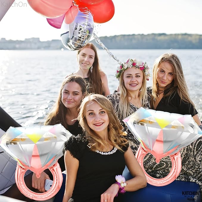 KatchOn, Rose Gold Diamond Ring Balloon - 26 Inch, Pack of 2 | Ring Balloon Bachelorette, Bachelorette Party Decorations | Engagement Party Decorations | Engagement Decoration, Bridal Shower