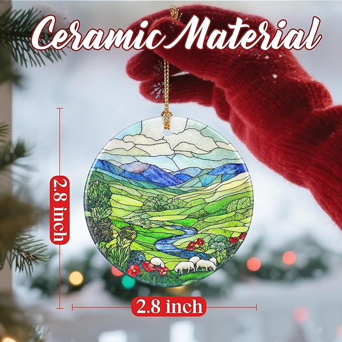 Christmas Ornaments, Dodosky 2.8in Ceramic Green Irish Hills Ornament, Xmas Decor, Christmas Tree Ornaments, Xmas Decorations for Tree, Holiday Ornament, Gifts for Women, Men, Nature Lovers