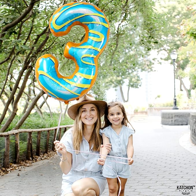 KatchOn, Huge Donut Number 3 Balloon - 40 Inch | Number 3 Donut Balloon | donut Birthday Party Decorations | 3rd Birthday Party Decorations | birthday decorations for women