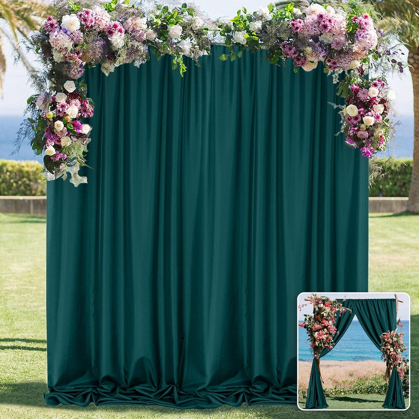 MYSKY HOME 10ft x 7ft Green Backdrop Curtains for Parties, Weddings, Stage & Baby Showers, 5ft x 7ft, 2 Panels