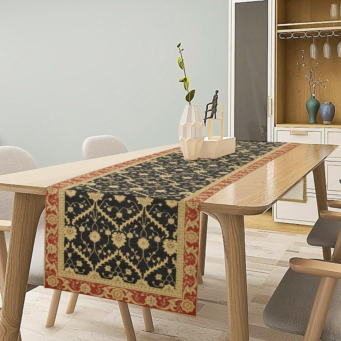 Vintage Morris Floral Table Runner, Boho Rustic Farmhouse Flower Pattern for Home Kitchen Table Decor Dining Coffee Room Party Decor 13x108in