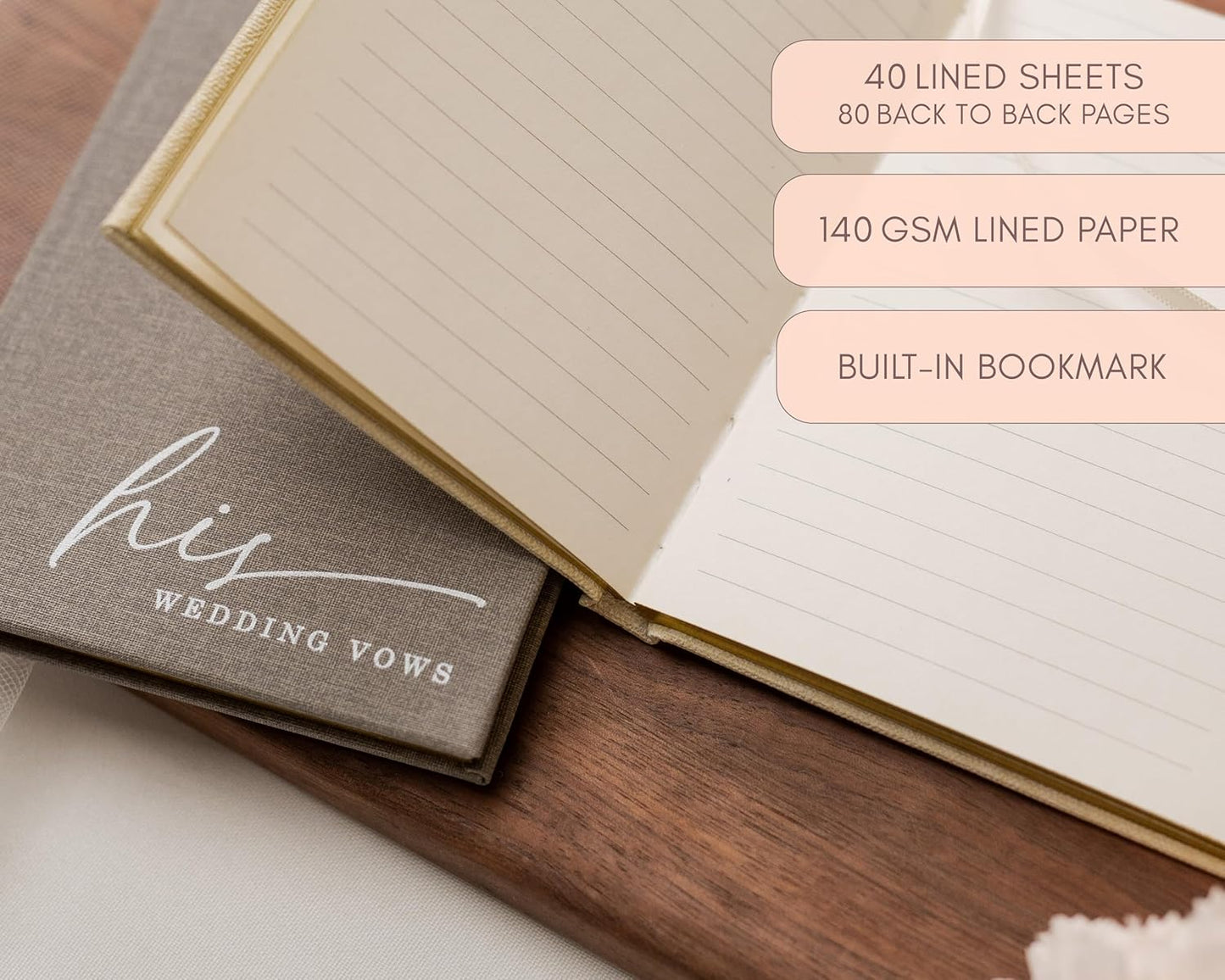 His & Her Wedding Hardcover Vows Books (Set of 2) - 5.75 x 5 Minimalist Pocket Sized Embossed Wedding Ceremony Vow Renewal Speech Notebook Journal