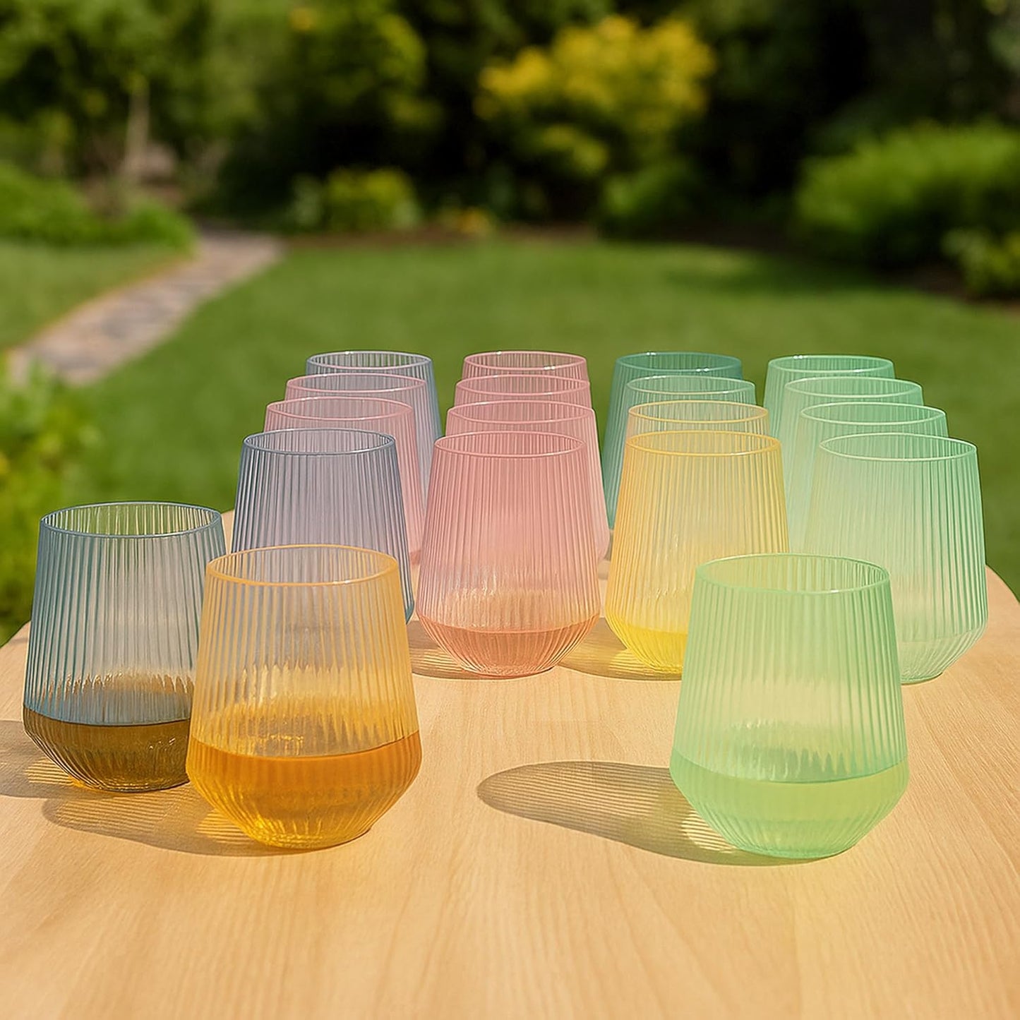 40 count Origami Ripple Unbreakable Stemless Plastic Wine Champagne Whiskey Glasses Elegant Durable Disposable Indoor Outdoor Ideal for Home, Bars, Wedding, Ribbed 12 Ounce Cups (Color Collection)