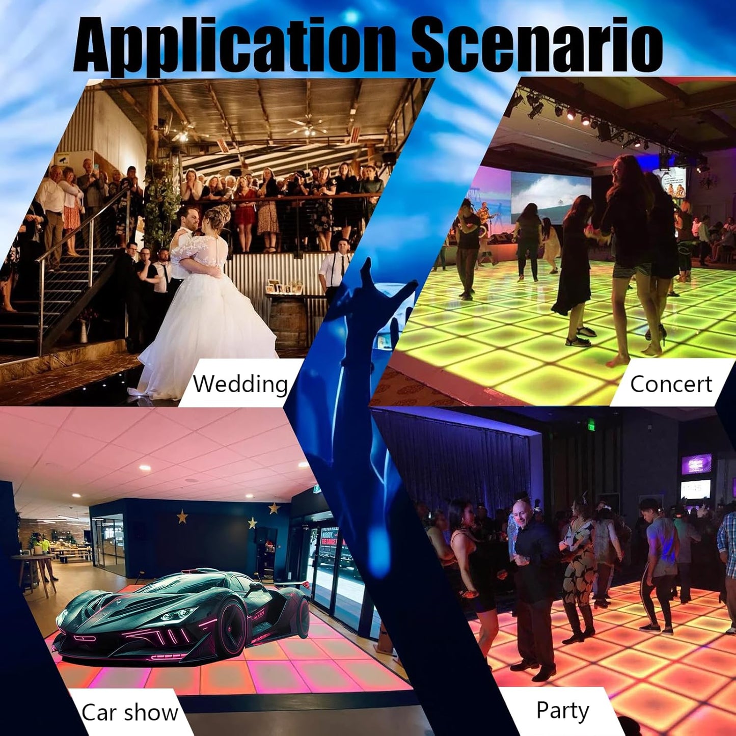 Dance Floor Stage Lights Tempered Glass Infinity Mirror Panel 3D Effect Led Dance Floor for Wedding Party Customizable (RGB-Magnetic, 36PCS(9.8FTX9.8FT))