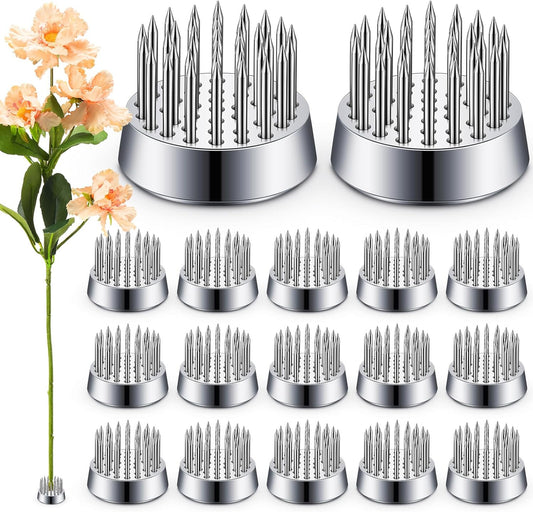 Kritkin 24 Pieces Flower Frogs Holder Mini Floral Round Flower Japanese Arranger Fixed Pin Holder for Arrangements Floral Plant Small Vase Ikebana Decoration Supplies Plant Fixation(0.9 Inch,Silver)