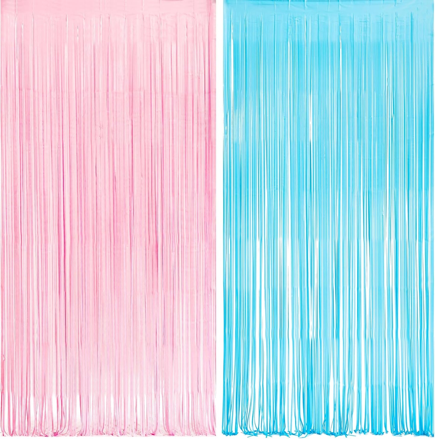 Pink and Blue Party Photo Backdrop - GREATRIL Foil Fringe Tinsel Streamers for Pastel/Easter/Birthdays Party Decorations - 3.2ft X 8.2ft - 2 Packs