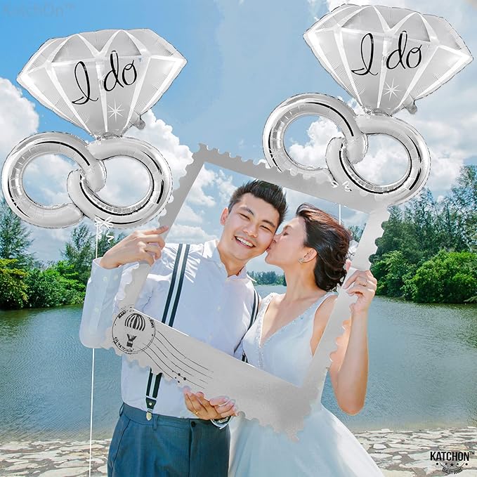 KatchOn Giant Silver Diamond Ring I Do Balloons - 40 Inch, Pack of 2 | Engagement Ring Balloon for Silver Engagement Party Decorations