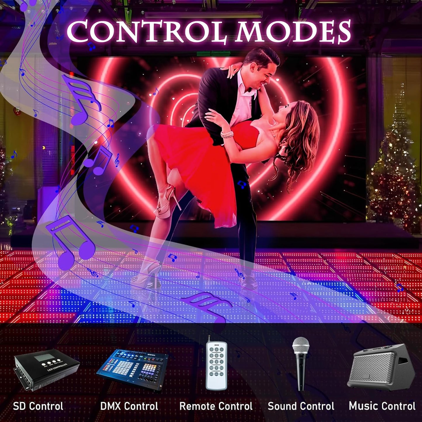 Dance Floor Stage Lights-Tempered Glass with Flight Case - RGB Color Changing Lights for Wedding, Party, Club - Non-Slip (3D -Magnetic, 8 * 8 FT)