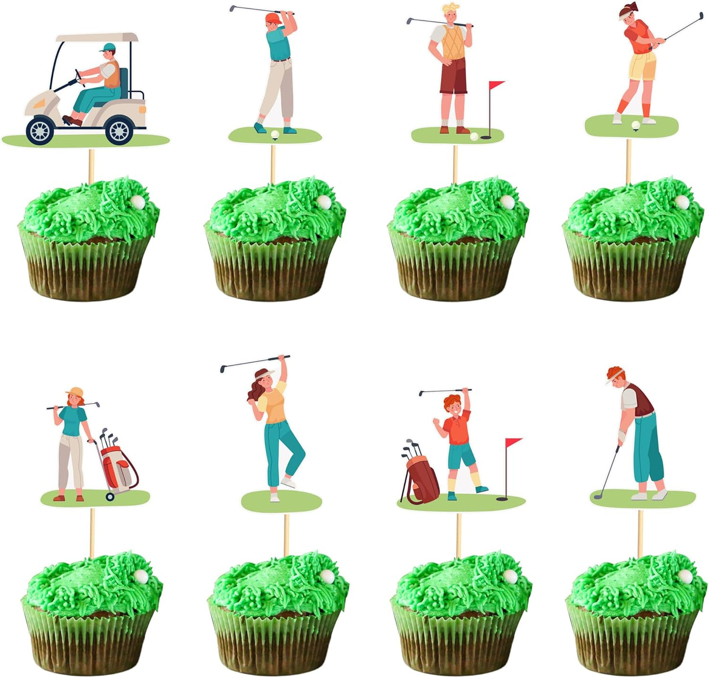 24pcs Golf Cupcake Toppers Golf Carts Cupcake Picks for Golf Sports Player Theme Baby Shower Kids Birthday Party Cake Decorations Supplies