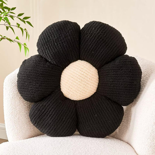 Flower Throw Pillow, Soft Black 19.6" Shaped Floor Pillow for Home Decor, Cute Aesthetic Plush Decorative Pillows for Bed, Sofa, Couch
