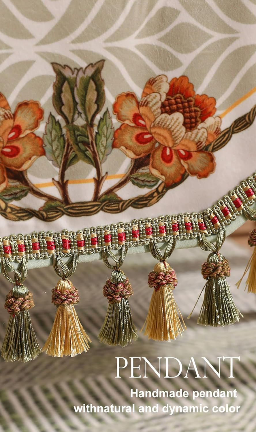 patdrea Designer French Floral Extra Long Velvet Table Runner 118 Inch Long,Green Orange Blossoms Pattern Table Mat, Decor for Kitchen Dining Coffee Table Cabinet Banquet Thanksgiving,16"*118"