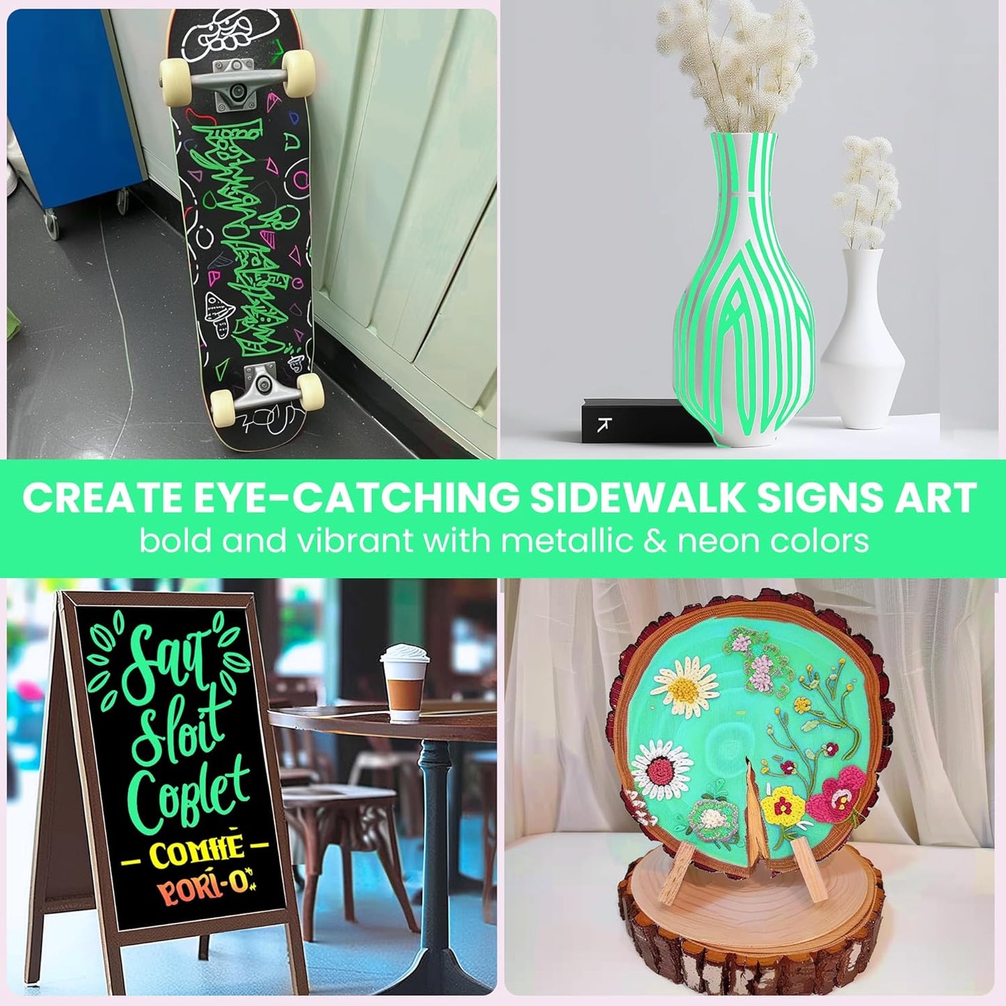 3 Pcs Green Jumbo Permanent Markers: 15mm Wide Tip Thick Acrylic Paint Pen Large Calligraphy Marker for Rock Painting, Poster, Sign, Canvas, Glass, Wood, Ceramic