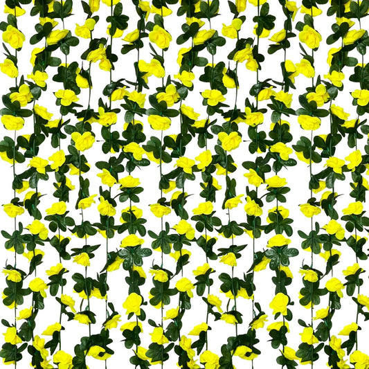 16Pcs 126Ft Yellow Rose Garland, Fake Rose Hanging Flowers, Artificial Flower Vine, Hanging Floral Vine Garland for Wedding, Birthday Party, Wall Arch, Halloween, Christmas Garden Backdrop Decor